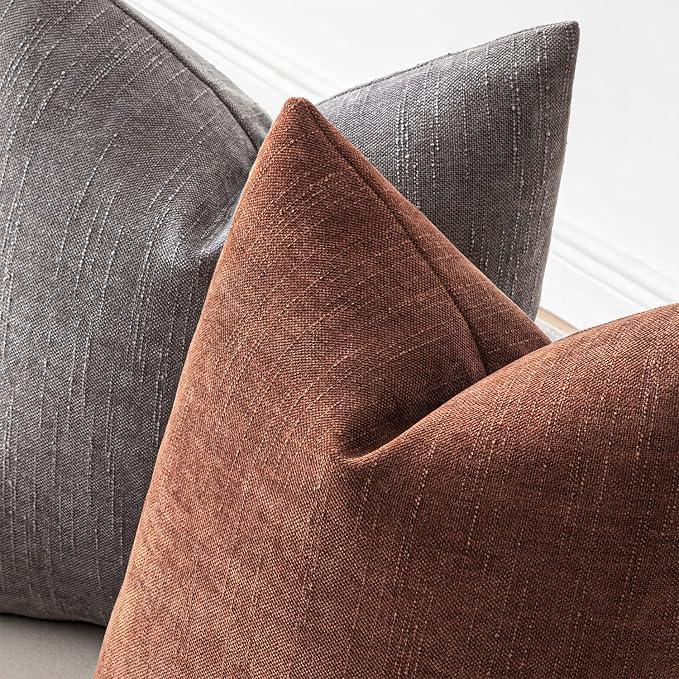 MIULEE Textured Chenille Throw Pillow Covers 18x18 Inch Red Taupe | Pack of 2 Decorative Soft Throw Pillows, Solid Textured Cushion Covers, Modern Home Decor for Couch Sofa Bedroom Living Room