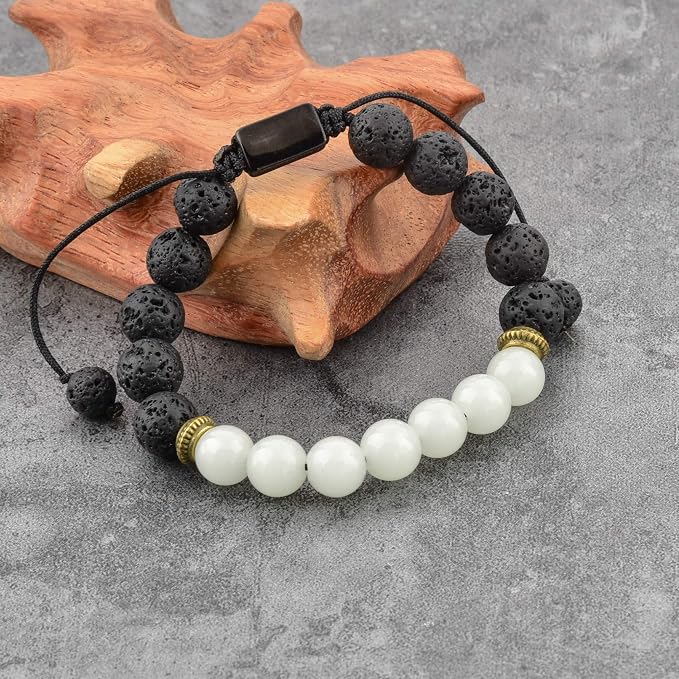 Green Glowing Stone & Lava Rock Beaded Adjustable Bracelet for Women & Kids Essential Oil Diffuser for Aromatherapy Ideal for Anti-Stress Anti-Anxiety (Upgraded Adjustable Anti-Loose System)