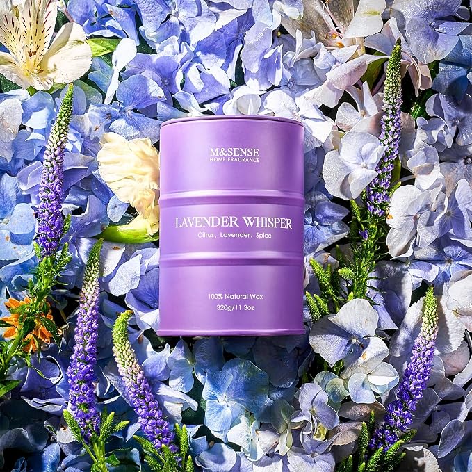 M&SENSE Lavender Soy Candles for Home Scented 11.6oz 70 Hour Long Burning, Aromatherapy Candle for Stress Relief Meditation Relaxing, Appreciation Gifts for Mom Teacher Friends