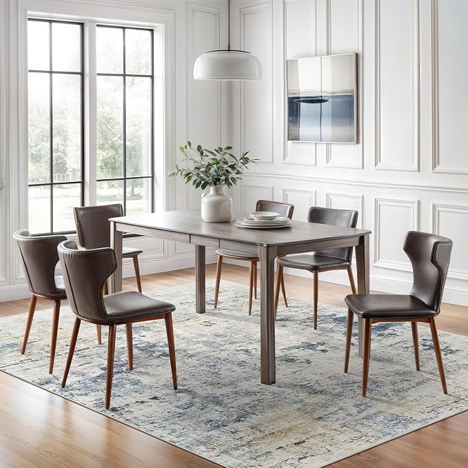 Soalmost Abstract Area Rug 6x9 for Living Room Washable Rugs Blue/Yellow | Non-Slip Low-Pile Carpet for Dining Bedroom, Foldable Thin Vintage Stain Resistant Floor Mat Under Table Home Office Nursery