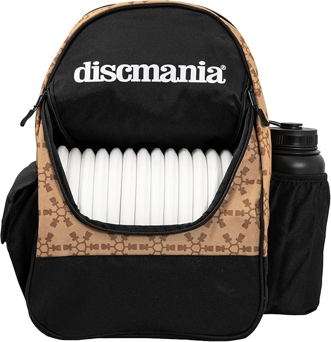 Discmania Fanatic Go Disc Golf Backpack | 18 Capacity + Top Pocket for 2 Putters | Lightweight, Durable Disc Golf Bag | Tall Side Pocket, Bottle Holder | Padded Straps & Water-Resistant Shell