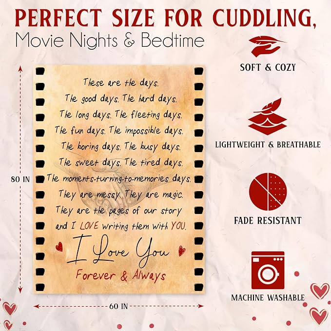 WRAPIX Anniversary Wedding Gifts for Husband Wife - Throw Blanket 60x80 in | Birthday Gifts for Couple Him Her Women Girlfriend Boyfriend, Soft Fleece for Couch Bed, Machine Washable, Warm, Lightweight