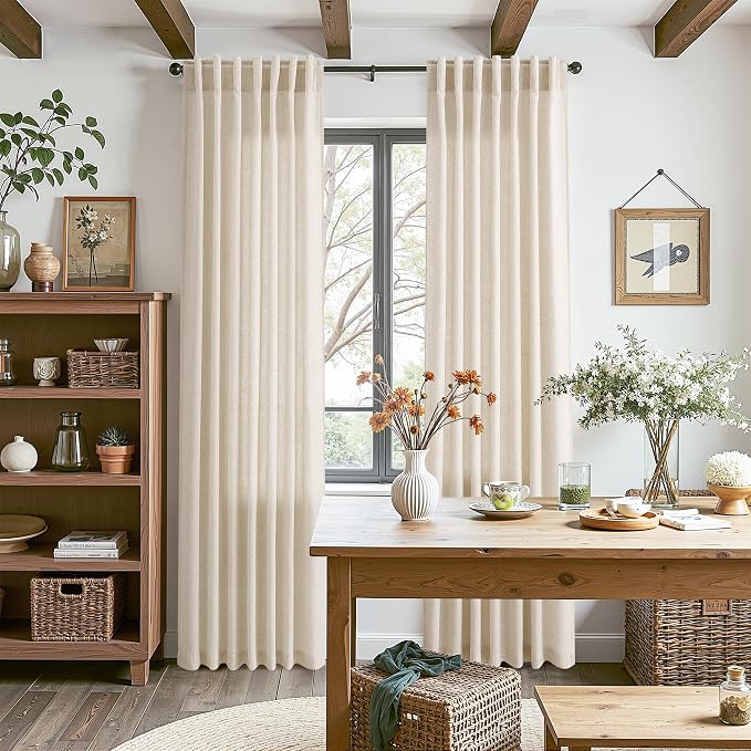 Nanspring Linen Curtains 96 Inches Long for Living Room Modern Farmhouse Decor Light Filtering Semi Sheer Curtain Back Tab Neutral Luxury Burlap Coastal Drapes for Bedroom Dinner Room 52x96, 2 Panels