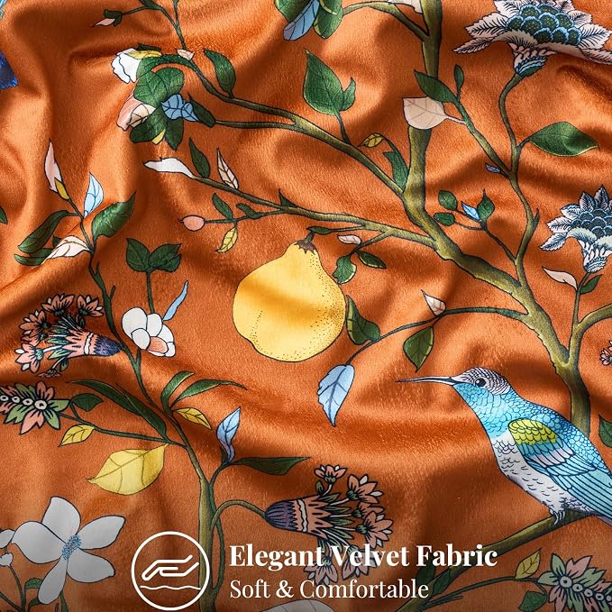MUSSEL Burnt Orange Floral Vintage Decorative Pillow Covers 18x18 Set of 2 | Soft Velvet,Wild Flower Plant,Throw Pillows Case,Square,Colorful Boho Farmhouse Cushion Covers,Home Sofa Bed Couch Decor