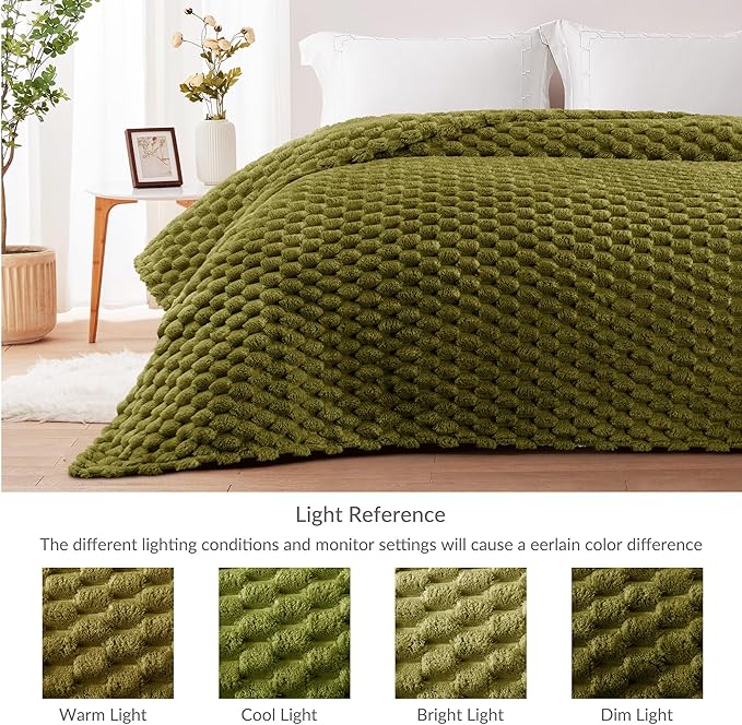 Whale Flotilla Soft Fleece Twin Size Bed Blanket 3D Jacquard, Olive Green | Lightweight Coverlet Bedspread, Super Cozy Plush Fluffy Fuzzy All‑Season Decorative Blanket for Bed, Dorm Essentials, 60"x80"