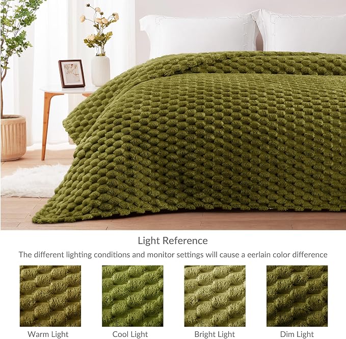 Whale Flotilla Soft Fleece King Size Bed Blanket 3D Jacquard, Olive Green | Lightweight Breathable Coverlet Bedspread for All Seasons, Super Cozy Plush Fluffy Fuzzy Decorative Blanket for Bed, 90"x104"