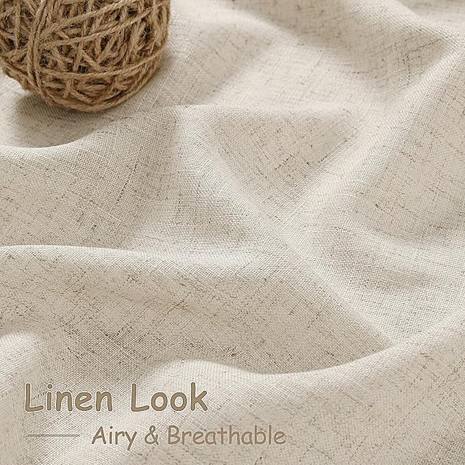 Nanspring Boho Curtains 90 Inches Long for Living Room Linen Light Filtering Semi Sheer Curtain Back Tab and Rod Pocket Eclectic Home Decor Elegant Modern Drapes for Bedroom Office 52x90, 2 Panels