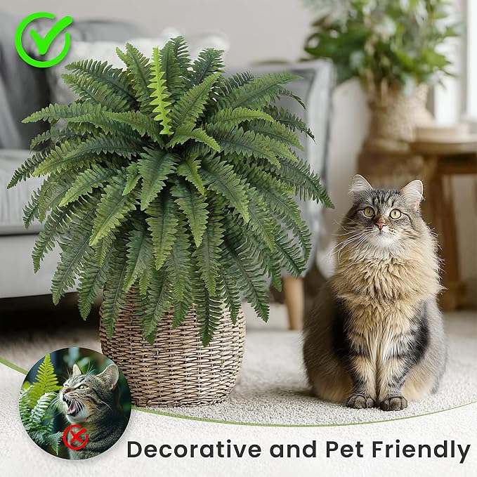FOREST PRINCE 42" Artificial Boston Fern Large Bush Plants, 2 Bundles of Fake Ferns with 65 Fronds for Outdoors Home Decor