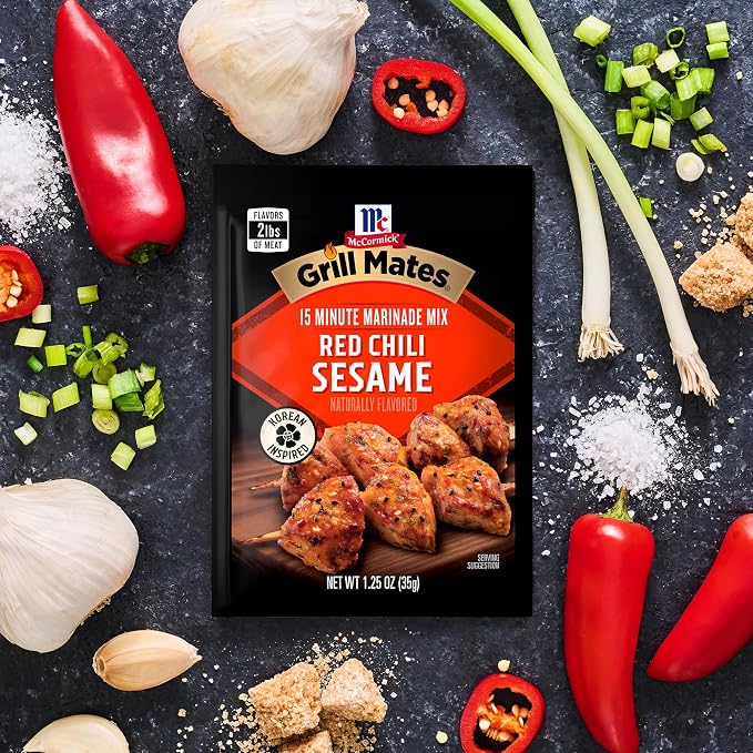 McCormick Grill Mates Marinade Mix, Asian BBQ, Korean-Inspired, 15 Minute Marinade for Chicken, Steak, and More, 1.25 oz (Pack of 12)