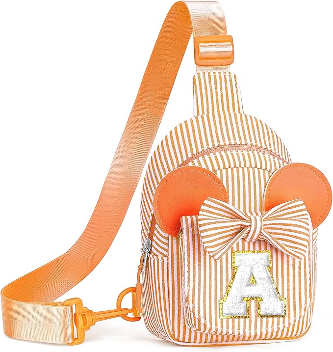 Birthday Gifts for Girls, Sling Bags for Girl Kid Toddler, Birthday Gifts for 2 3 4 5 6 Year Old Girls Small Initial Orange Cross Body Sling Bag for Daughter Gift (Orange A)