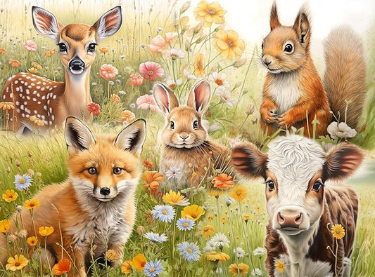 Difficult 1000 Piece Adult Jigsaw Puzzle - Deer, Cow, Fox, Squirrel and Rabbit - Cute Animals - Hard, Challenging Puzzle Perfect for Game Nights - 20x27 inches