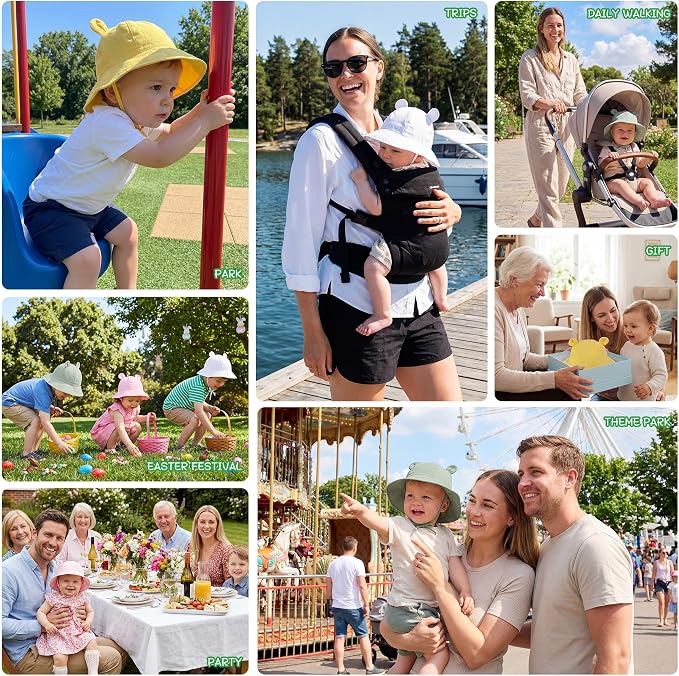 Zando UPF 50+ Wide Brim Baby Sun Hat with Sunglasses 0-12M - Sun Protection Infant Toddler Bucket Hat Adjustable for Outdoor