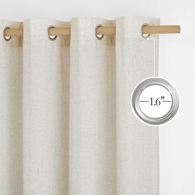 NICETOWN Linen Polyester Curtains for Windows 90 inch Long, Grommet Semi Sheer Vertical Drapes Privacy Added with Light Filtering for Doorway/Living Room, Natural, W42 x L90, 2 Piece