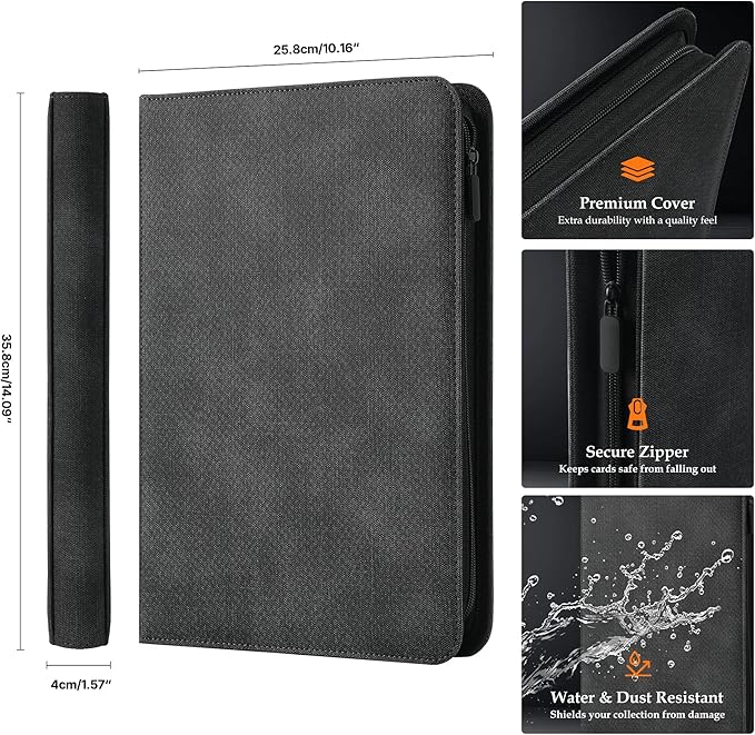 Trading Card Binder 9 Pocket - Premium Card Collection Binder for 360 Cards, Durable Side-Loading Card Album with Zipper, Perfect for TCG, MTG, and Sports Cards, Green