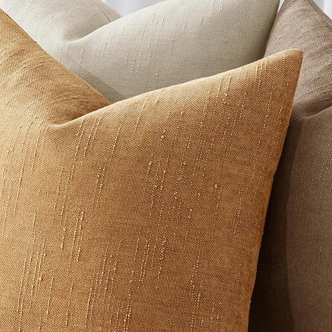 MIULEE 12x20 Inch Lumbar Textured Chenille Throw Pillow Covers Golden Brown | Pack of 2 Decorative Soft Throw Pillows, Solid Textured Cushion Covers, Modern Home Decor for Couch Sofa Bedroom Living Room