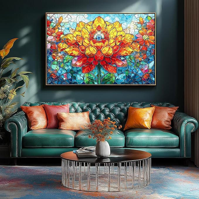 Stained Glass Dahlia Floral Puzzles for Adults 1000 Pieces, Impossible Hard Difficult Challenging Puzzles for Adults, Colorful Mosaic Dahlia Floral Jigsaw Puzzle 1000 Pieces
