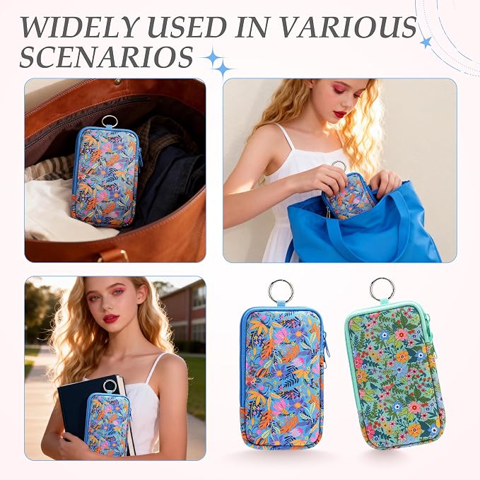 KJQJLY 2 Pack Portable Tampon Organizer Bag Tampon Holder & Storage Case with Zipper for Travel, Discreet Period Bag for Purse, Waterproof Feminine Products Pouch for Women (Flower)