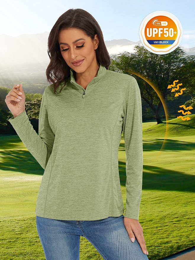 MAGCOMSEN Women's UPF 50+ Sun Shirts Long Sleeve 1/4 Zip Pullover Quick Dry Workout Hiking Tops Running Athletic Shirts
