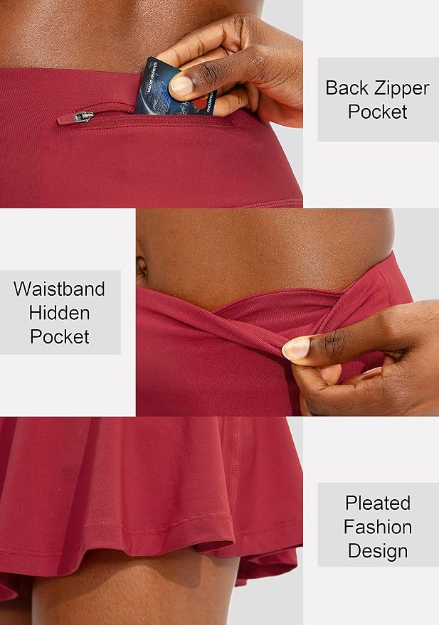 Pleated Tennis Skirt with 4 Pockets | 14", 3.5" High Waisted, Soft, Lightweight, Mesh Built-in Shorts, Dressy, Casual, Athletic, Golf, Skort for Women