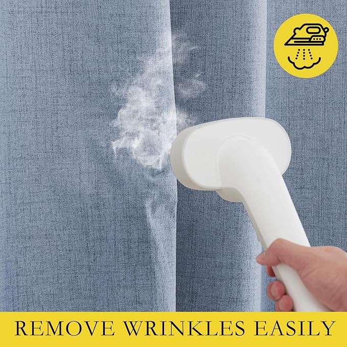 NICETOWN 100% Blackout Linen Curtains for Bedroom, Thick Insulated Rod Pocket & Back Tab Full Light Blocking Draperies with Gray Liner for Night Shift Workers (Set of 2, 52 by 78-inch, Stone Blue)