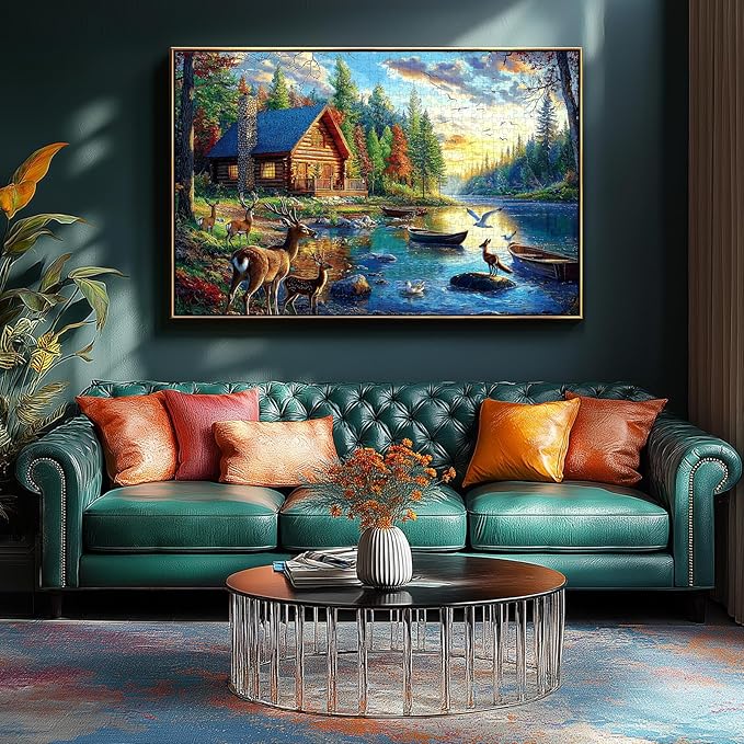 Blueforest 1000 Piece Jigsaw Puzzle for Adults Lake Lodge & Elk Landscape Puzzle Hard Impossible Difficult Challenging Puzzles for Adults, Perfect for Game Nights Family