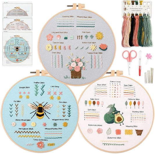Myfelicity 3 Embroidery kit for Beginners, Beginner Embroidery Kit for Adults. Starter Kits to Learn 28 Different Stitches, Including Fabric with Prints, Threads, Needles, Hoop and Video tutorials…