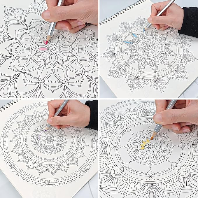 FUNLAVIE Adult Coloring Book - Mandala Coloring Books for Adults Relaxation and Teens Stress Relief, Large Print Spiral Bound Coloring Book for Women,Mandalas Style Mindfulness Stress-Free Patterns