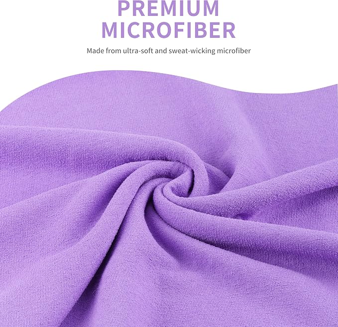 MICROFI Microfiber Hot Yoga Towel Mat, 24 x 72 inches, with Non-Slip Silicone Grip, Secure Fit Elastic Straps (Purple)