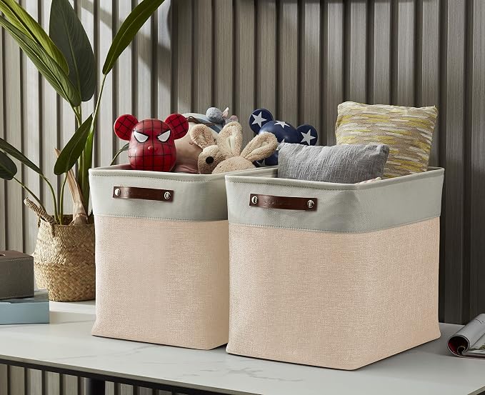 DECOMOMO Extra Large Storage Baskets, 54.5L Fabric Storage Bins 3 Pack | XXXL Storage Baskets for Shelves, Linen Closet Organizers (Beige & White, 17" x 13" x 15")