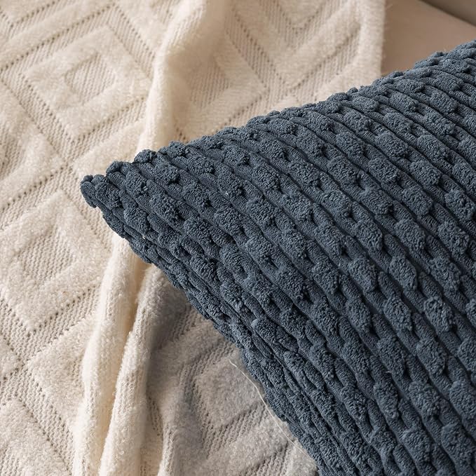 Set of 4 Grey Blue Decorative Throw Pillow Covers 18x18 Inch Corduroy Pillow Covers for Bed Couch Sofa Living Room Soft Square Cushion Cases