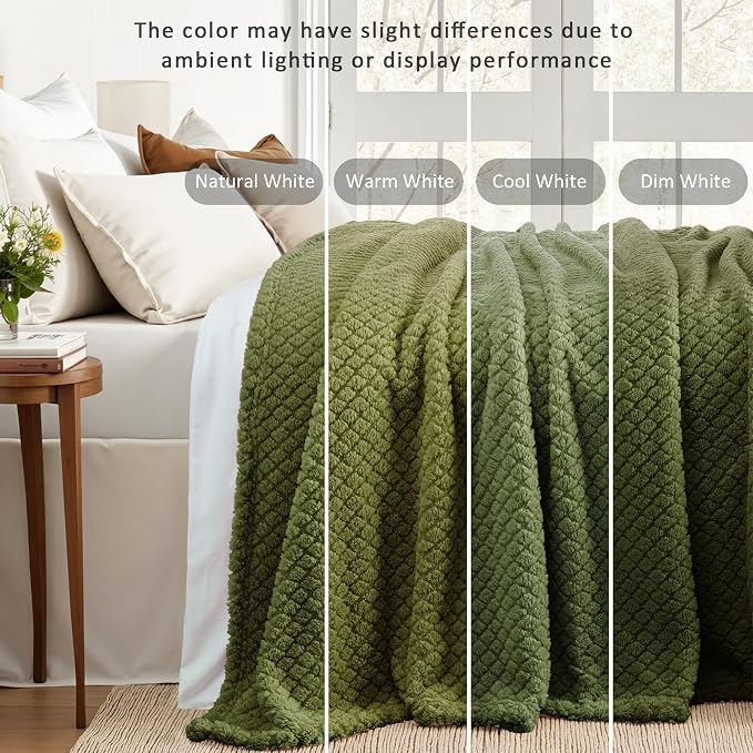 Exclusivo Mezcla Soft Fleece King Size Blanket for Bed, Olive Green | Jacquard Lightweight Cozy Bed Blanket, Breathable Decorative Fuzzy Textured All Season Use, 90x104 Inches