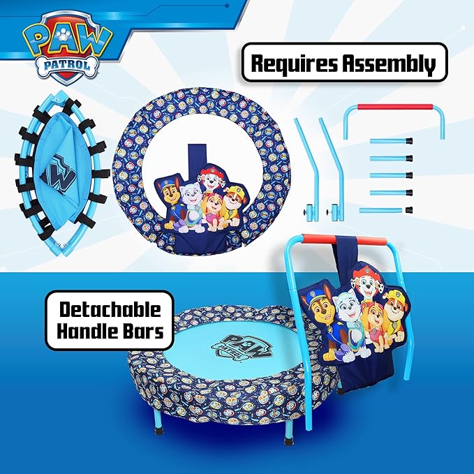 PAW Patrol Indoor Mini Trampoline with Handle for Toddlers, Features Everest, Chase, Marshall, Skye and Rubble, Multi