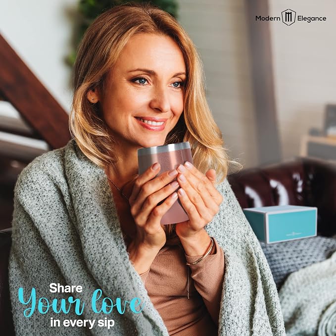 Modern Elegance Tea Tumbler Gift Set – Includes Tea Bag Holder, Spoon, Honey Straw, 15 Assorted Flavor Blends & Hot & Cold 12oz Insulated Tumbler – Ideal for Holiday Gift for Tea Lovers – Rose Gold