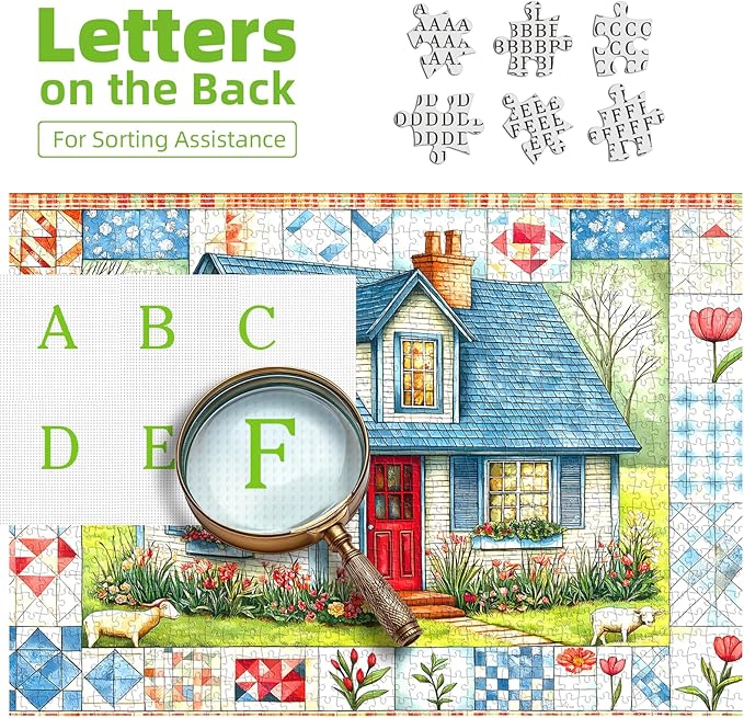 Blueforest 500 Piece Puzzle for Adults, Quilted Cottage Jigsaw Puzzle, 23x15 Inch Unique Shaped Pieces Art Puzzles for Adults 500 Pieces, Hard Difficult Challenging Fun Puzzles