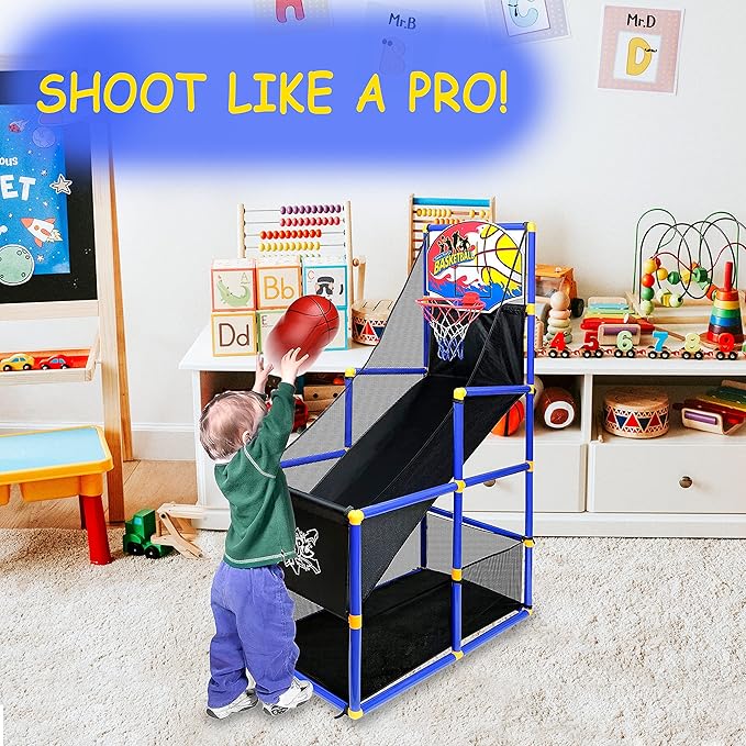 Kiddie Play Toy Basketball Hoop Arcade Game Set with 4 Balls & Air Pump, Indoor Outdoors Sports Toys for Kids