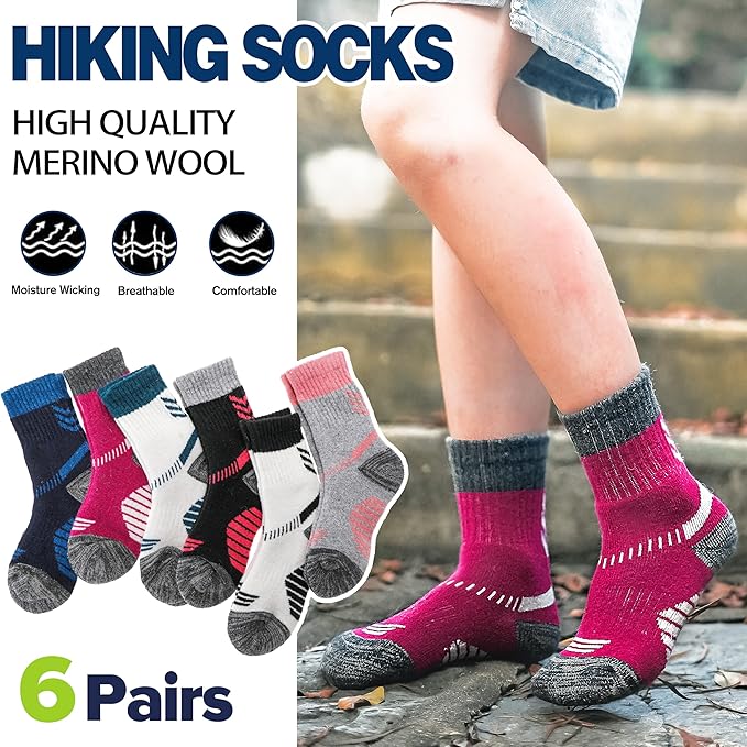 ANTSANG Kids Toddlers Boys Girls Merino Wool Hiking Athletic Thermal Warm Winter Socks
