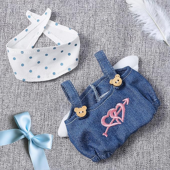 17cm Doll Clothing Set 3Pcs - Denim Overalls + Drool Bib, Blue Casual Outfit for 6-7inch Dolls (NO Doll Included) Sweet Style Dress Accessories