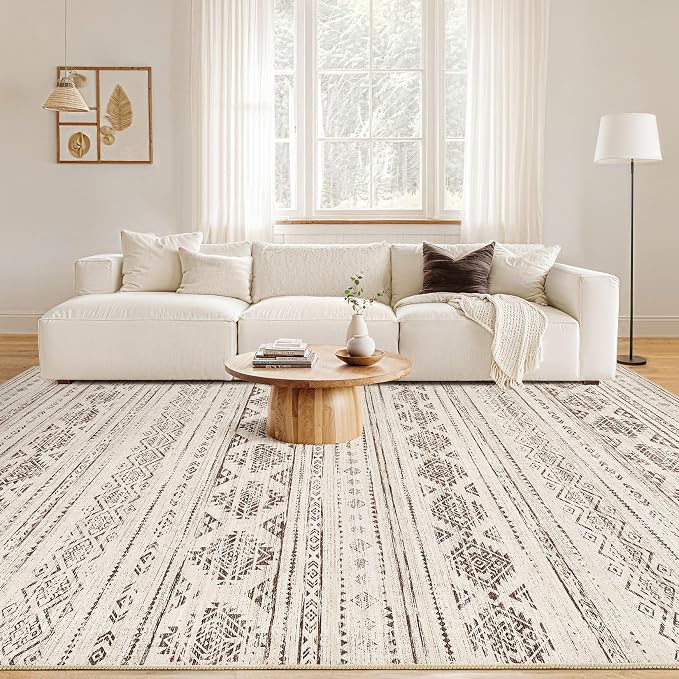Nakagishi Boho 8x10 Area Rug Living Room Rugs Machine Washable Dark Brown | Soft, Pet & Kid Friendly, Carpet for Living Room/Bedroom/Office/Kitchen/Nursery, Daily Home Decor Stain Resistant Moroccan