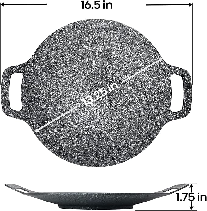 Saltlas Korean Style BBQ Grill Pan for Stove Top, 13" Lightweight Round Griddle with Double Bottom, Nonstick Coating Frying Pan for Induction, Gas, Camping & Outdoor Grilling