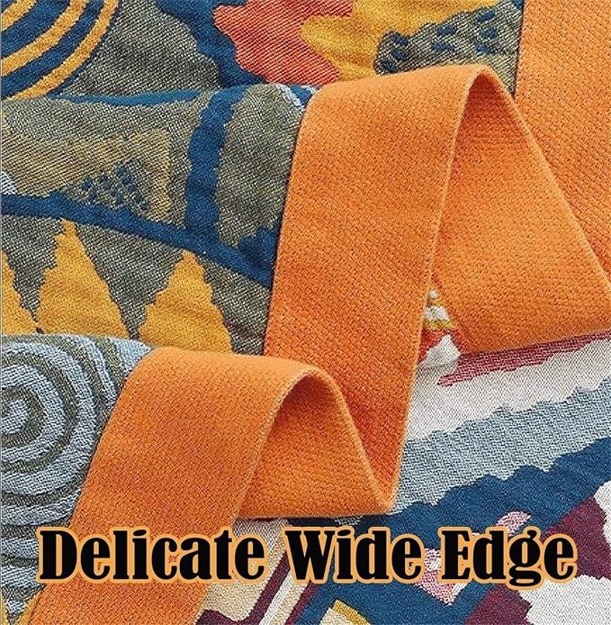 MSGKV Boho Throw Blanket for Bed 60"x80" 100% Cotton Twin Throw Couch Sofa | 100% Cotton Throw, Twin Size Blanket, Reversible Woven, Summer Breathable, Lightweight Comfort, Home Decor, Machine Washable