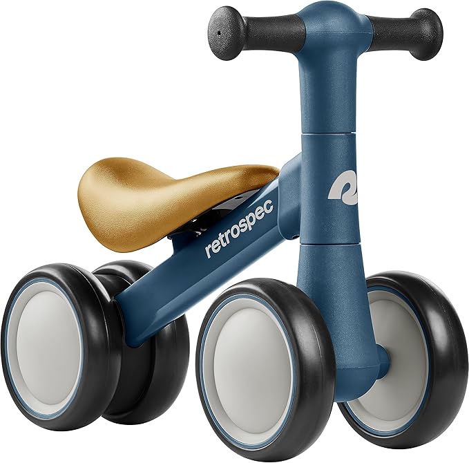 Retrospec Cricket 2 Baby Walker Balance Bike with 4 Wheels - Safe Learning Toy for Ages 12-24 Months - Scratch-Resistant Indoor Outdoor Toddler Riding Toy with Steering Limit & Soft Grips