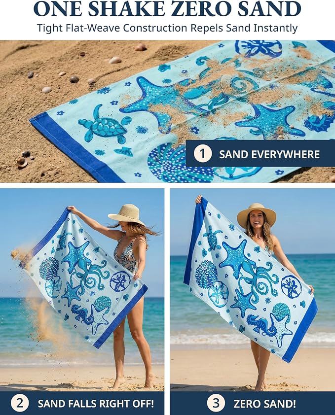 LANE LINEN Beach Towels for Women, 2 Pack Oversized, Pre-Washed, No-Shrink, Sand-Free, Quick Dry, Lightweight Travel Beach Towels for Pool & Shore, Soft and Absorbent – 39"x71", Sky Blue