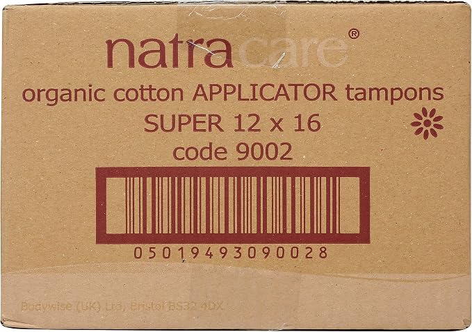 Natracare Organic Cotton Super Tampons with Cardboard Applicator, Plastic Free, Chlorine Free, Biodegradable & Compostable (16 Pack, 192 Tampons Total)