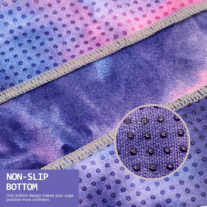 Eunzel 2 Pack Yoga Towel,Hot Yoga Mat Towel with Grip Dots Sweat Absorbent Non-Slip for Hot Yoga, Pilates and Workout 24" x72，The Deep Meditation