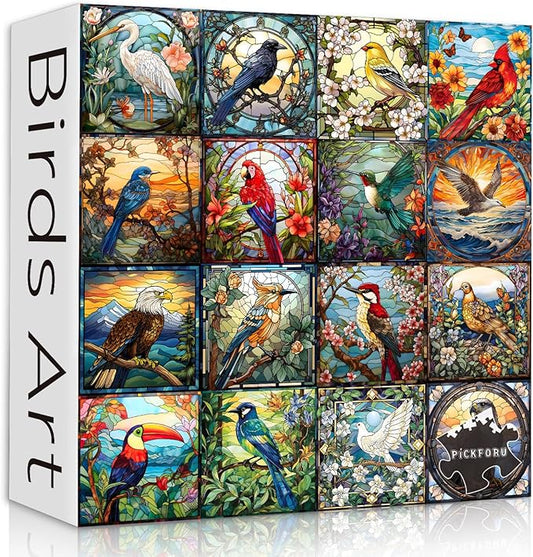 Stained Glass Puzzles for Adults 1000 Pieces, Bird Puzzles for Adults Flower with Cardinal Bird Parrot Hummingbird, Impossible Hard Challenging Jigsaw Puzzles