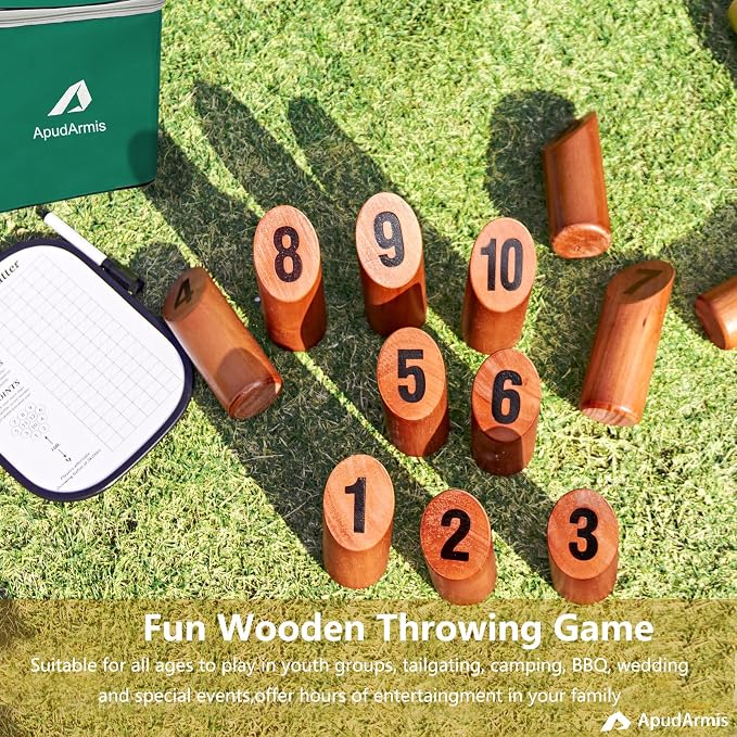 ApudArmis Wooden Tossing Game Set, Numbered Block Toss Games Set with Scoreboard & Carrying Case - Outdoor Lawn Backyard Beach Game for Adults Family