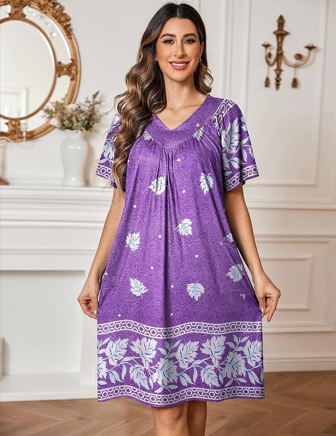 Ekouaer Womens House Dress Floral Print Moo Moos Nightgowns Moomoo Dresses Mumus with Pockets