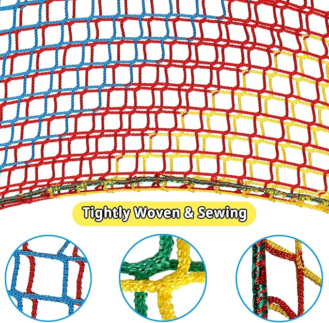Climbing Net 14.7' x 9.8', Double Layers Playground Safety Net for Kids, Multicolored Climbing Cargo Net for Tree House, Obstacle Training, Back Yard