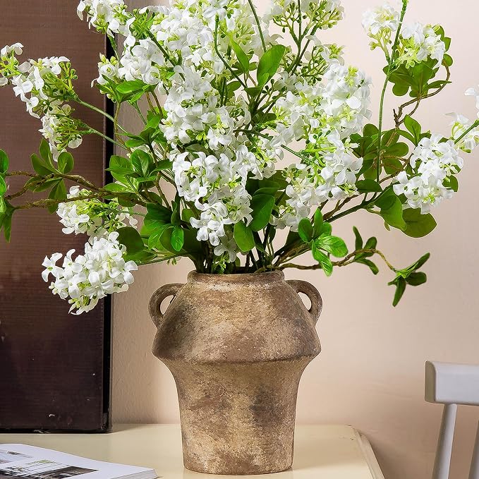 Rustice Vase for Flowers, 7in Decorative Farmhouse Vases for Pampas Grass, Vintage vase for Centerpieces, Terracotta Wide Open Vases with Handle, Unique Ceramic Vase by Lyeec