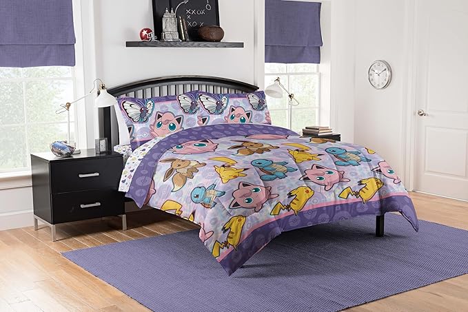 Northwest Pokemon Full Sized Bed in a Bag Set, Anime Kids Bedding, Boys and Girls Blankets, Friendly Battle